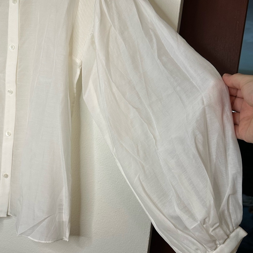 Frame Vintage Blush Off-White Semi-Sheer Cotton/Silk Blouse - Picture 2 of 6